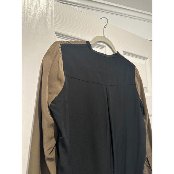 Vince Silk Olive Green and Black Two Toned Colorblock Blouse 2 - Picture 6 of 11
